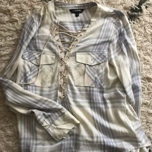 Lightweight plaid lace up tunic